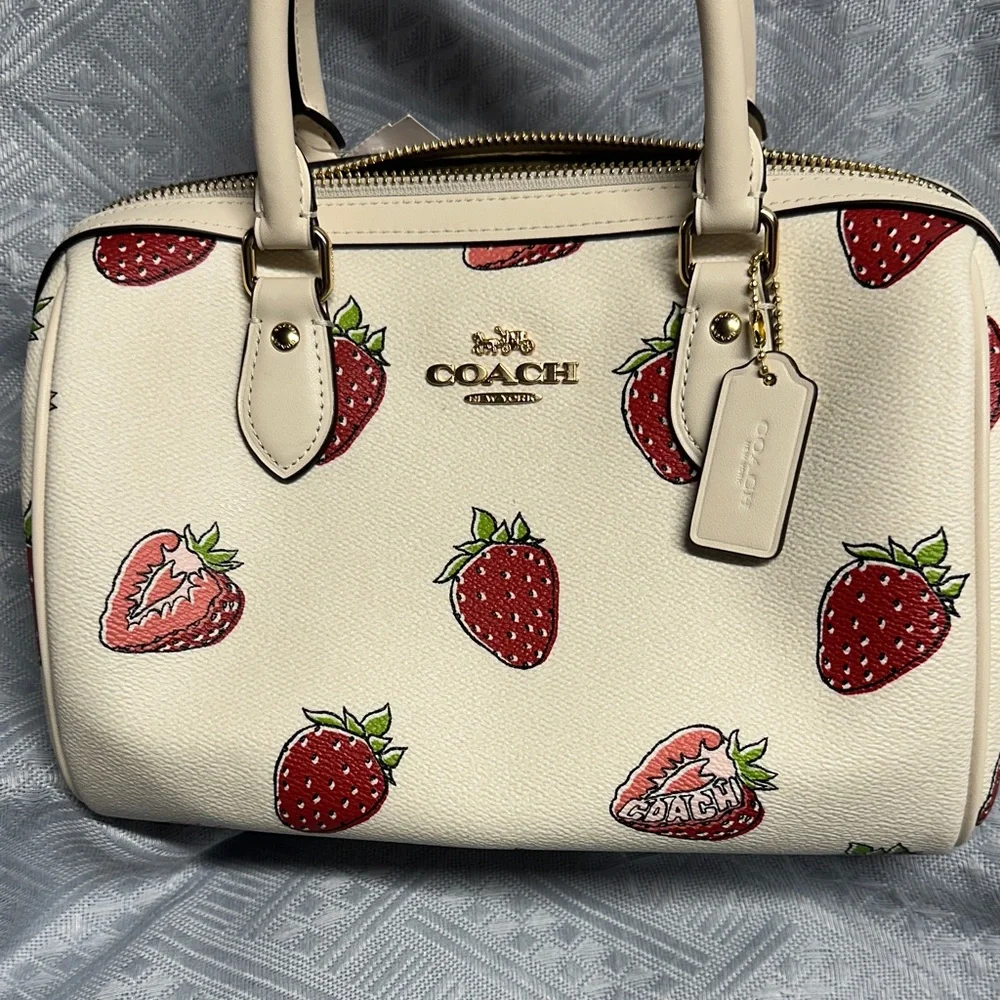 Coach Ivory Satchel with Red Strawberry Design - Picture 1 of 6